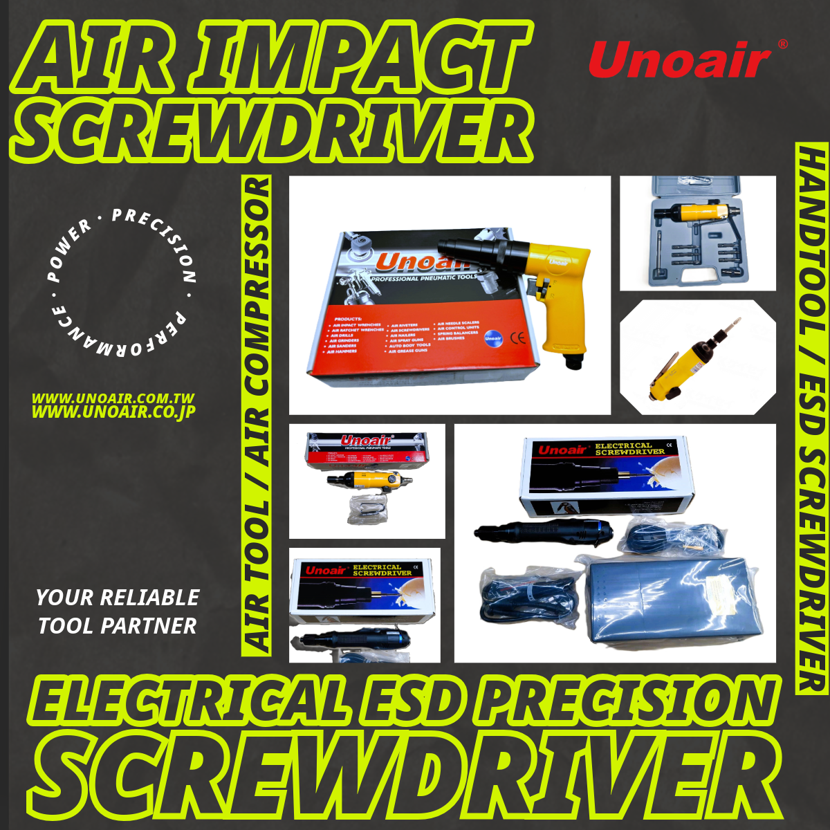 unoair esd pneumatic air screwdriver compressor tool
